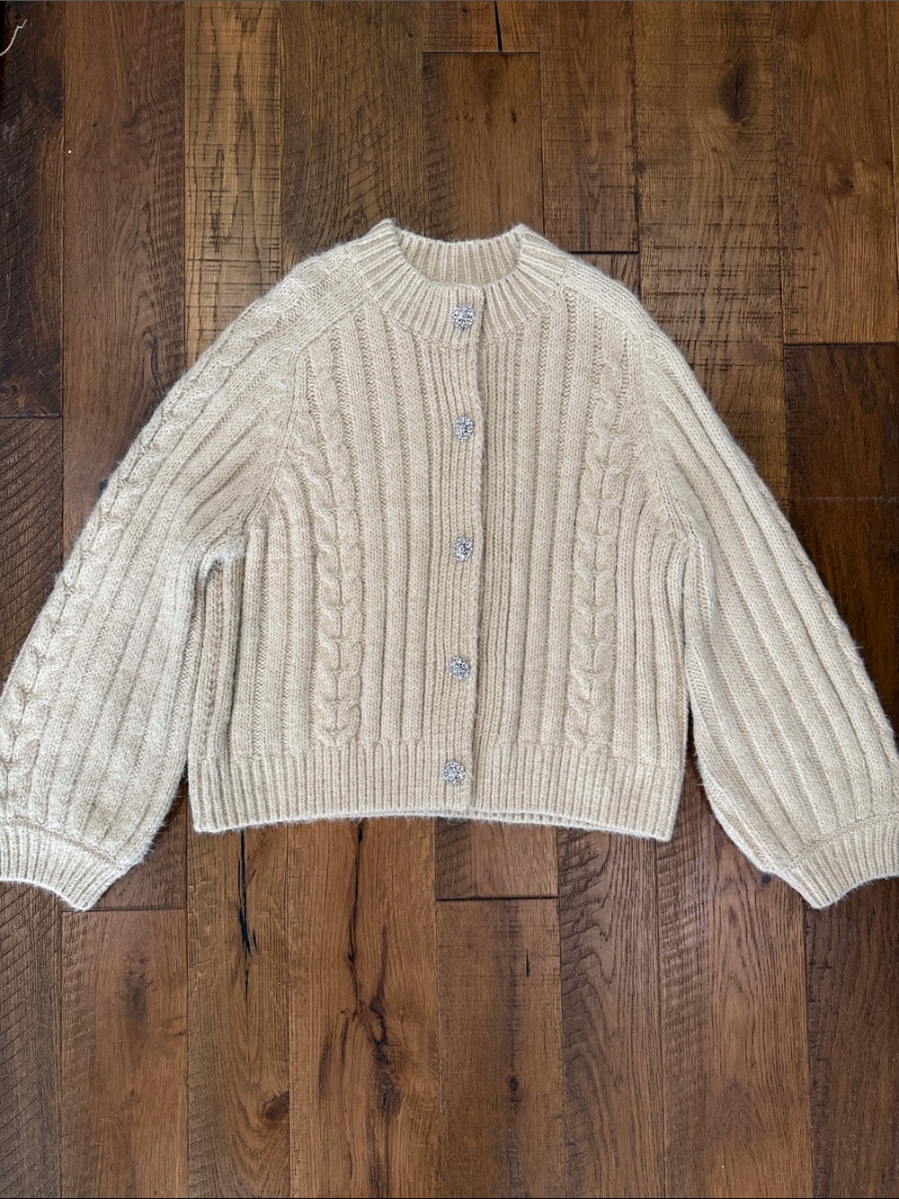 Ann Taylor Ivory Cable Knit Crystal-Button Cardigan - Picture 1 of 9